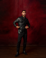 Black Leather belted safari Jacket