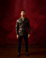 Brown Leather Belted Safari Jacket