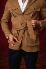 Brown Belted Cotton Safari Jacket - Image 5