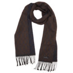 ⁦Navy Blue Scarf with Dark Brown Pattern⁩ - الصورة ⁦2⁩
