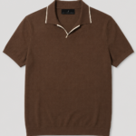 Open Collar Tailored  Polo Shirt - Brown