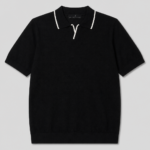 Open Collar Tailored Polo Shirt - Black