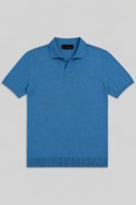 Open Collar Tailored Polo Shirt- Steel Blue