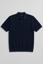 Bi-toned Collar Tailored  Polo Shirt - Navy Blue