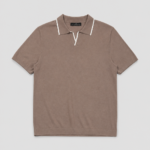 Open Collar Knit Polo Shirt - Khaki