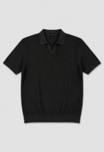 Open Collar Knit Polo Shirt - Black