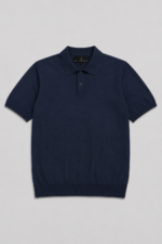 Knitted Buttond Polo Shirt - Navy Blue