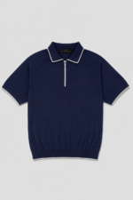 Bi-toned Zipped Polo Shirt - Navy Blue & White