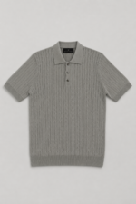 Knitted Buttoned Polo Shirt - Grey