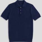 Knitted Buttoned Polo Shirt - Navy Blue