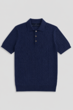 Knitted Buttoned Polo Shirt - Navy Blue