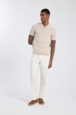 Bi-toned Regular Fit Polo Shirt- Beige & White