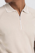 ⁦Bi-toned Regular Fit Polo Shirt- Beige & White⁩ - الصورة ⁦3⁩