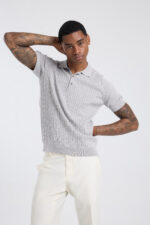 Knitted Buttoned Polo Shirt - Grey - Image 2