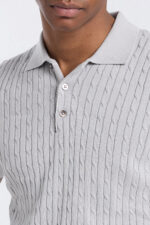 Knitted Buttoned Polo Shirt - Grey - Image 4