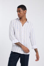 ⁦Self Striped Shirt - White & Blue⁩ - الصورة ⁦2⁩