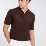 Knitted Buttoned Polo Shirt - Brown