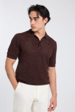 Knitted Buttoned Polo Shirt - Brown