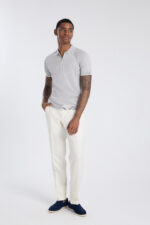 Bi-toned Zipped Polo Shirt - Grey & White - Image 3