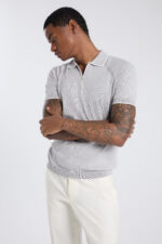 Bi-toned Zipped Polo Shirt - Grey & White - Image 2