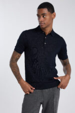 ⁦Buttoned Half Sleeves Polo Shirt - Navy Blue⁩ - الصورة ⁦2⁩