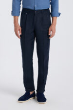 ⁦Stylish Smart Linen Pants - Navy Blue⁩ - الصورة ⁦3⁩