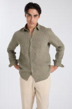 ⁦Classical Elegant Dress Shirt - Olive Green⁩ - الصورة ⁦2⁩