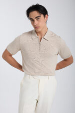 ⁦Zipped Elegant Polo Shirt - Beige⁩ - الصورة ⁦2⁩