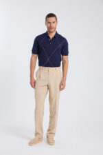 Argyle Turn Down Collar Polo Shirt - Navy Blue - Image 2