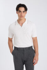 Open Collar Knit Polo Shirt - White