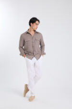Plain Full Sleeves Shirt - Khaki - Image 2