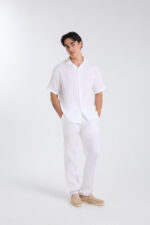 Open Collar Linen Shirt - White