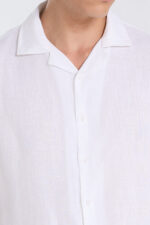 Open Collar Linen Shirt - White - Image 4
