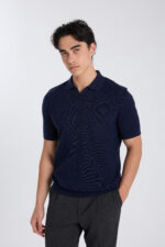 Bi-toned Collar Tailored  Polo Shirt - Navy Blue - Image 2