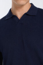 Bi-toned Collar Tailored  Polo Shirt - Navy Blue - Image 4