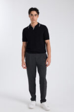 Open Collar Knit Polo Shirt - Black - Image 2