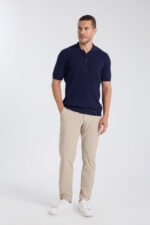 Knitted Buttoned Polo Shirt - Navy Blue - Image 3